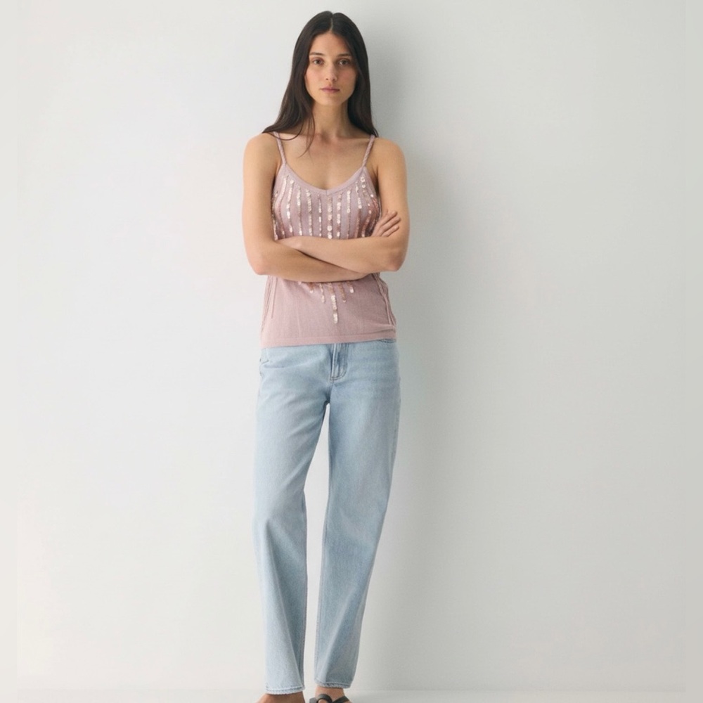 A|X Y2K Dusty Rose Sequin Paillette Knit Camisole Top